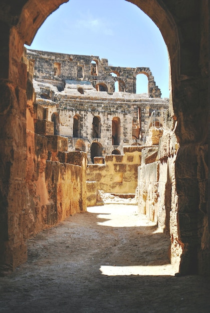 One side of the Coliseum photographed from a tunnel arch Tunisia El Jem