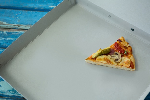 One slice of italian pizza served in a opened box