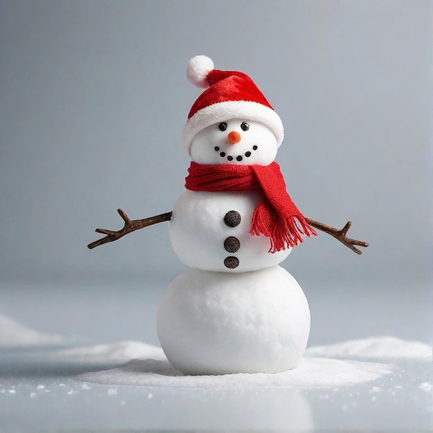 One snowman with a red scarf and Santa hat on an isolated white background generative AI