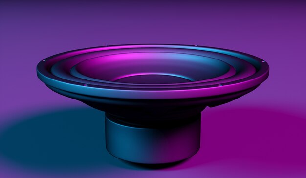 Photo one speaker on a black background in neon light, 3d illustration