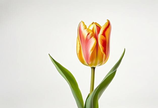 A one stem tulip flower in a white background