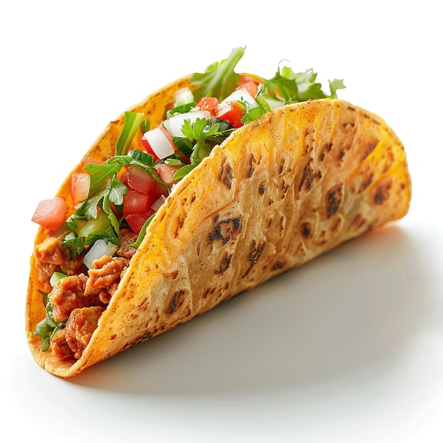 One Taco on white background Created with Generative AI