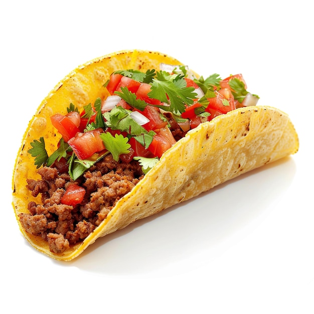 One Taco on white background Created with Generative AI