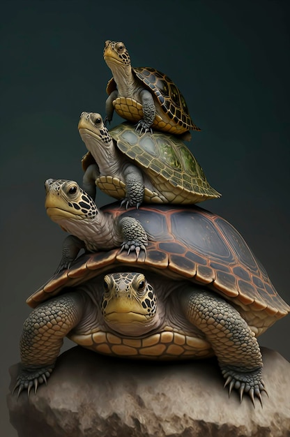 One tall stack of turtles