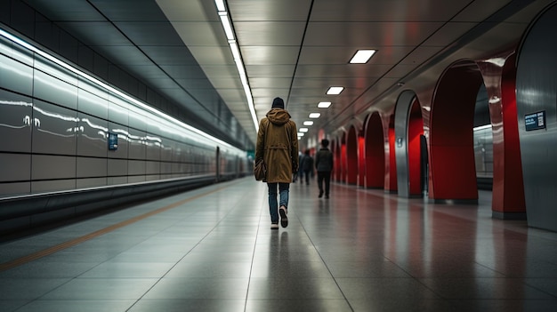 One in the underground crossing a person walking alone