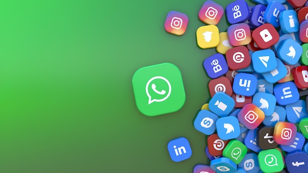 One Whatsapp badge surrounded by badges of the most important social networks