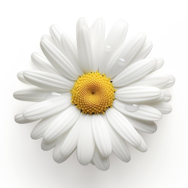 One white daisy flower isolated on white background flat lay top view floral pattern