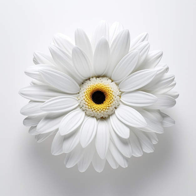 One white daisy flower isolated on white background flat lay top view floral pattern