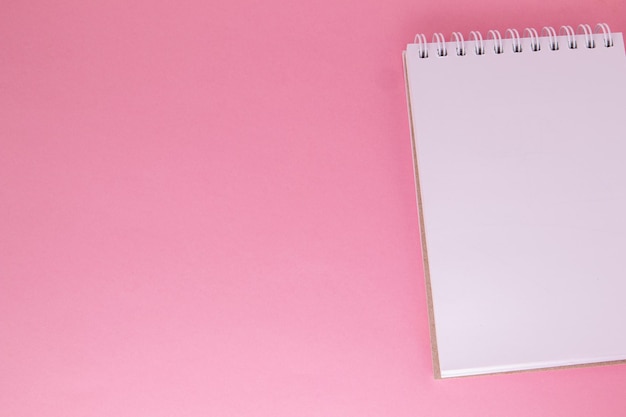 One white sheet of paper torn from a notebook on a pink background with a copy of the space