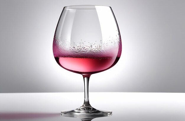 One wine glass half filled with pink sparkling wine with bubbles closeup shots