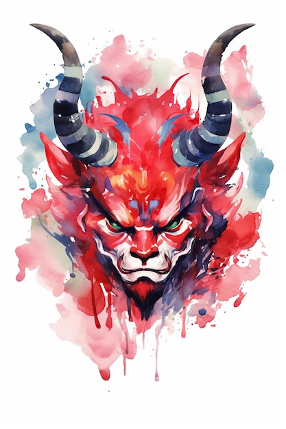 Oni Demon Devil watercolor clipart cute isolated on white background with Generative AI