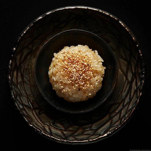 Onigiri in Black Bowl with Golden Chrysanthemum Balls Exquisite Culinary Art