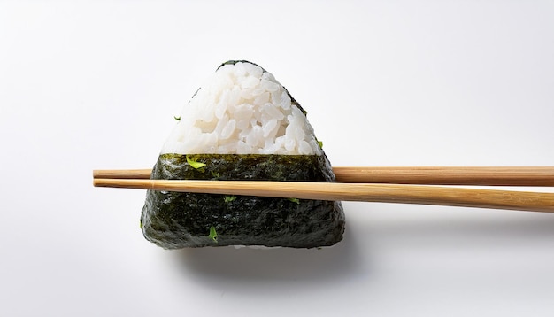 Photo onigiri with chopsticks on white background isolated