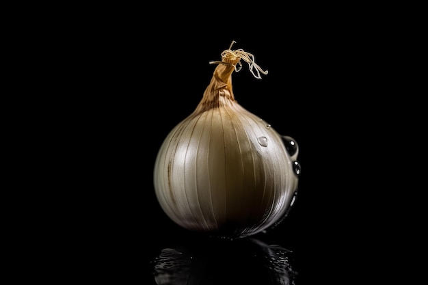 Onion on black background