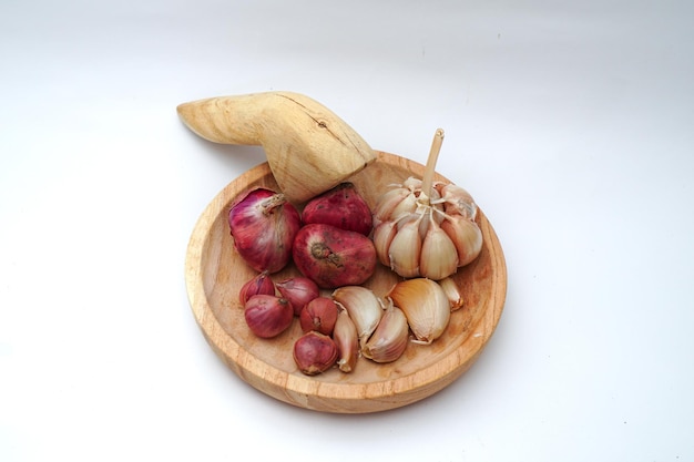 onion and garlic isolated on white background