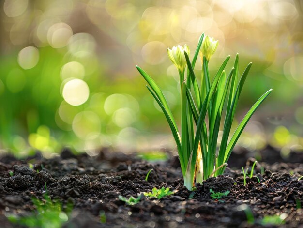 Photo onion plant growing at field