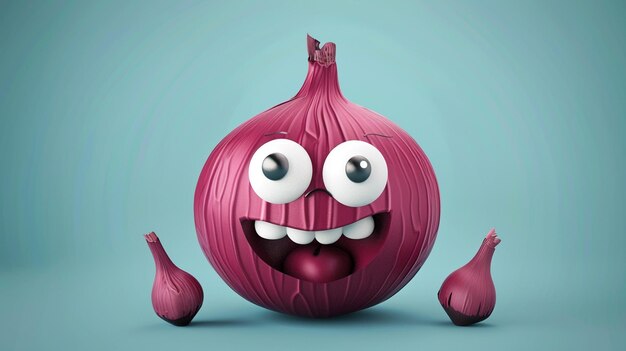 a onion with a face and eyes and a mouth full of teeth