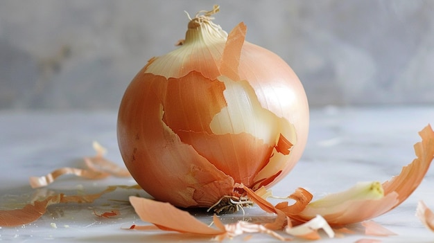 a onion with a peel that has been peeled