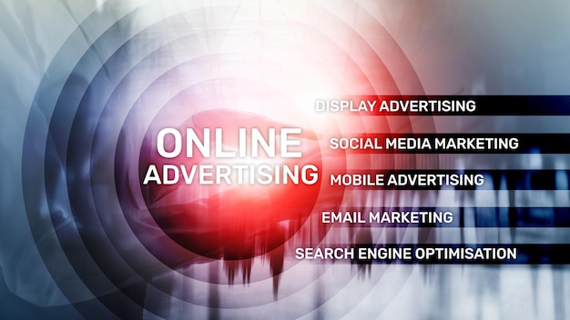 Photo online advertising digital marketing business and finance concept on virtual screen