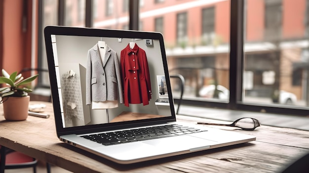 Photo online clothing store website appear on screen of laptop