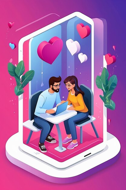 Photo online dating isometric composition