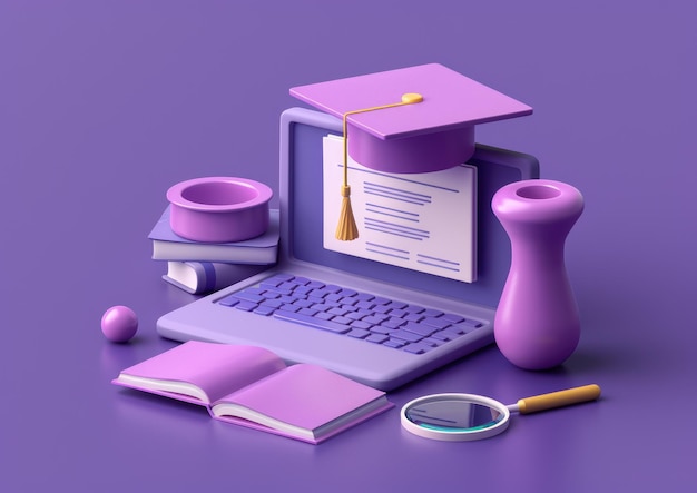 Online Education Concept with 3D Rendered Objects