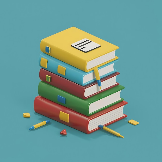 Online education Elearning stack of books 3d render illustration vector background