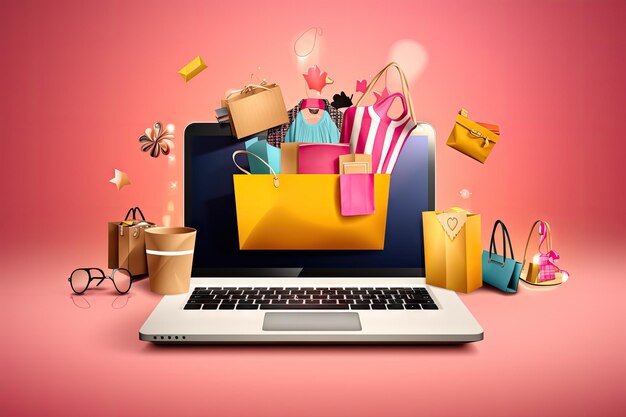 Online fashion shopping with laptop