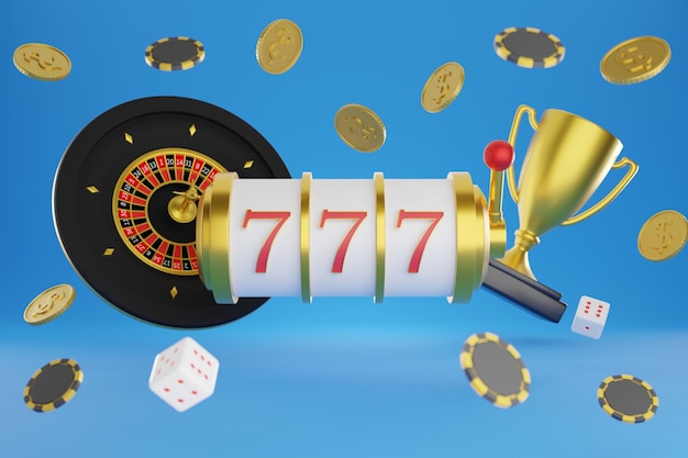 online gambling, with empty space, cards, balls on golden trophies, roulette 3d ren