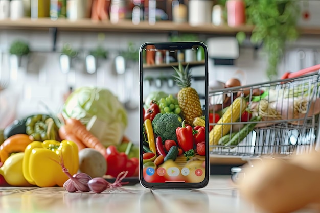 Photo online grocery shopping app displayed on smartphone