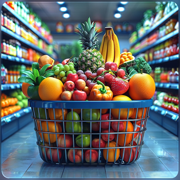 Online Grocery Shopping and Delivery Basket of Fresh Food