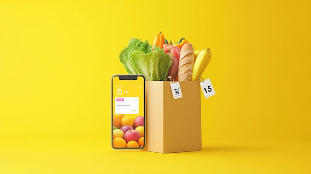 Photo online grocery shopping and home deliveryillustration