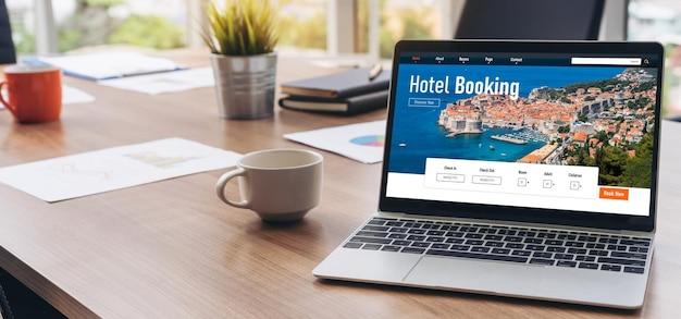 Photo online hotel accommodation booking website provide modish reservation system