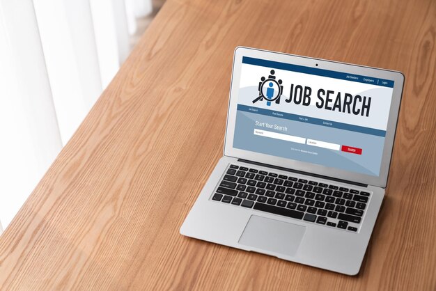 Photo online job search on modish website for worker to search for job opportunities