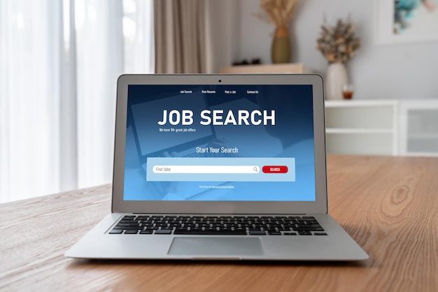 Photo online job search on modish website for worker to search for job opportunities