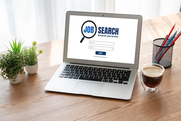 Photo online job search on modish website for worker to search for job opportunities