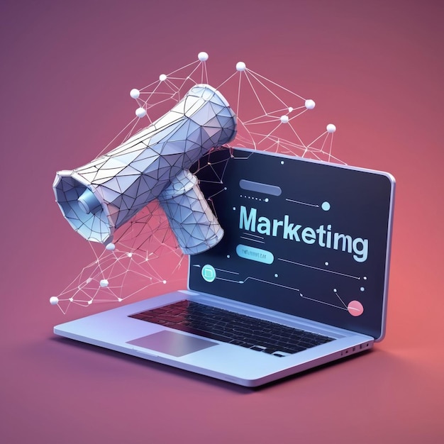 Online marketing concept with megaphone on laptop