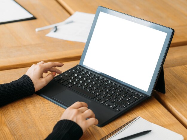 Online meeting office work computer mockup