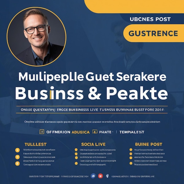 Photo online multiple guest speaker business live conference social media post template