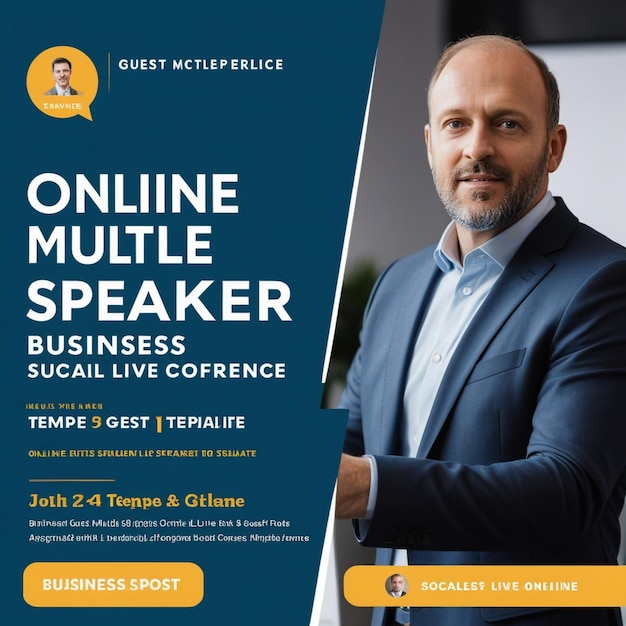 Online multiple guest speaker business live conference social media post template