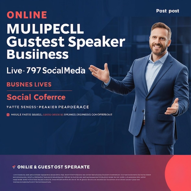 Photo online multiple guest speaker business live conference social media post template