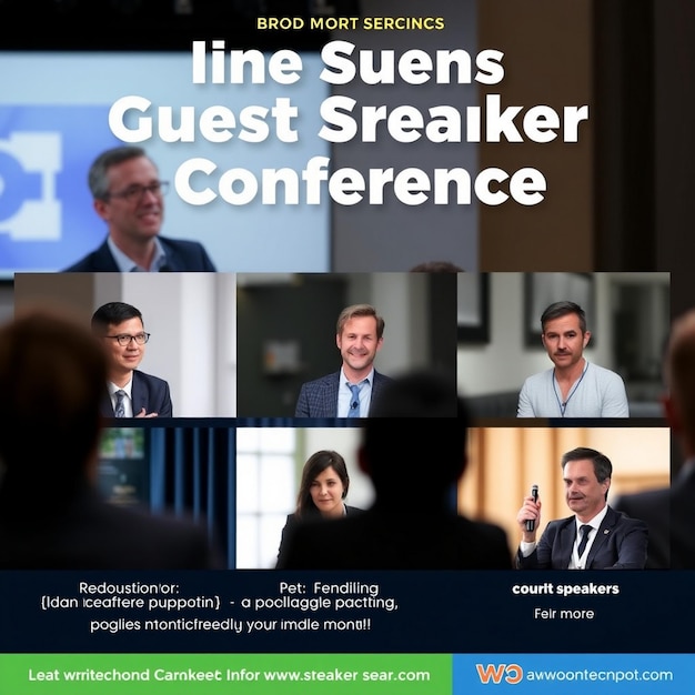 Photo online multiple guest speaker business live conference social media post template