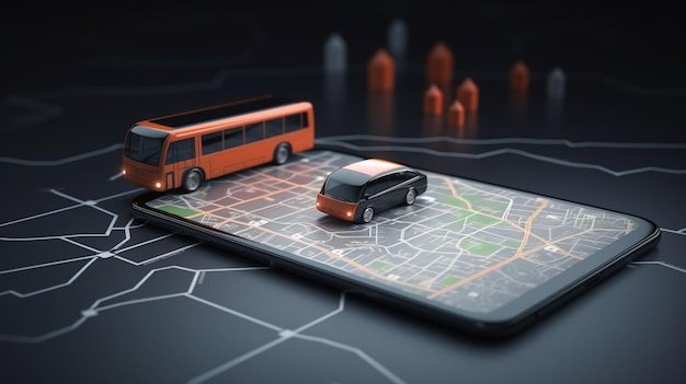 Online navigation map on smartphone transport bus concept Generative AI