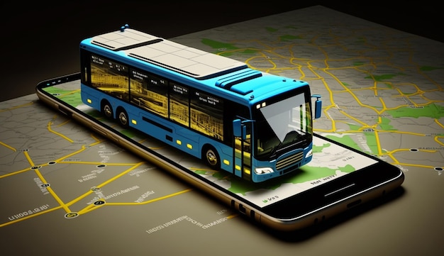 Online navigation map on smartphone transport bus concept Generative AI