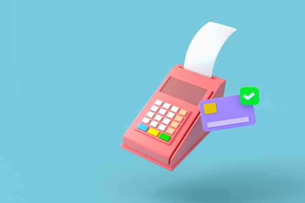 Online payment terminal concept. pos terminal icon, contectless payment transaction. 3d illustration