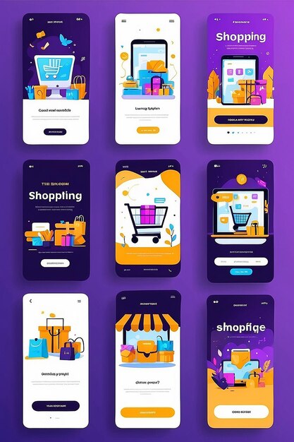 Photo online shopping banner mobile app templates concept flat design