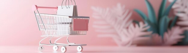 Photo online shopping cart flat design top view for fashion theme 3d render triadic color scheme