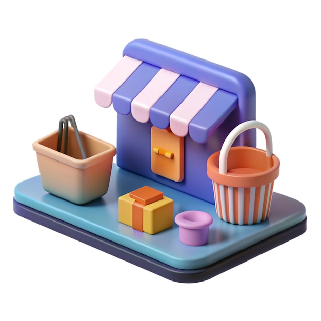 Online shopping concept in minimal 3D illustration shop purchase basket retail store on ecommerce