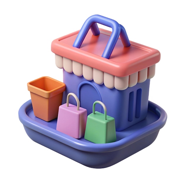 Online shopping concept in minimal 3D illustration shop purchase basket retail store on ecommerce