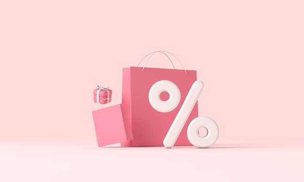 Online shopping discount banner with paper bags and gifts 3D Rendering